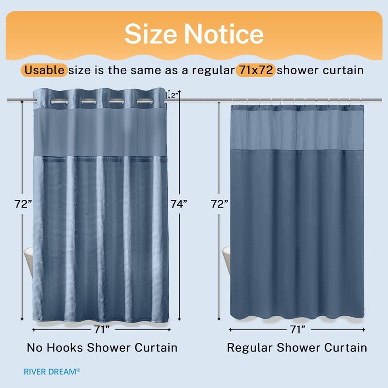 River Dream Blue Shower Curtain No Hooks Required Dotted Waffle Weave Shower Curtain with Snap in Liner - 71W x 74H,Hotel Grade,Spa Like Bath Curtain,Moonlight Blue - Image 5